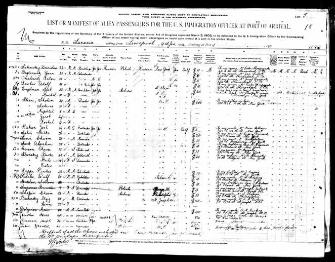Barnett/Berko Klionsky(1861 - 1938) US arrival record, Jan 16 1904